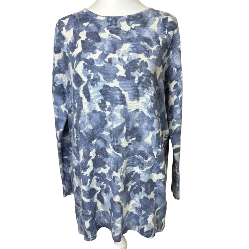 J.Jill Pure Jill Oversized Sweater‎ Medium Watercolor Floral Blue Coquette Artsy